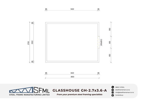 Steel Frame Manufacturing Ltd 2.7m x 3.6m glasshouse framing kit layout