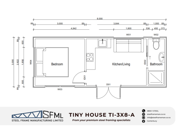 Steel Frame Manufacturing Ltd 3.0m x 8.0m tiny house steel framing kit steel frame house plan newzealand