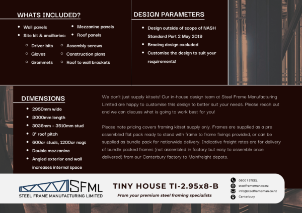 Tiny House Steel Frame Kitset - 2.95m x 8.0m - B - Image 3