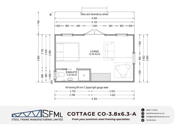 Steel Frame Manufacturing Ltd 3.8m x 6.3m (23.94m2) Cottage steel framing kit includes roof rafters, wall frames and ancillaries (brackets, screws, driver bits etc).