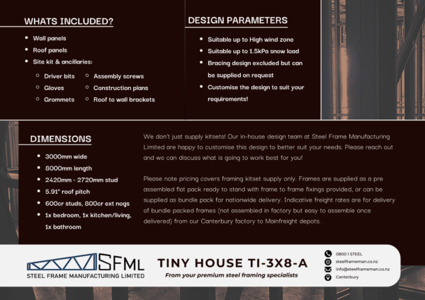 Steel Frame Manufacturing Ltd 3.0m x 8.0m tiny house steel framing kit steel frame more details