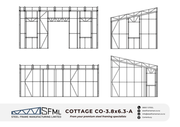 Steel Frame Manufacturing Ltd 3.8m x 6.3m (23.94m2) Cottage steel framing kit includes roof rafters, wall frames and ancillaries (brackets, screws, driver bits etc).