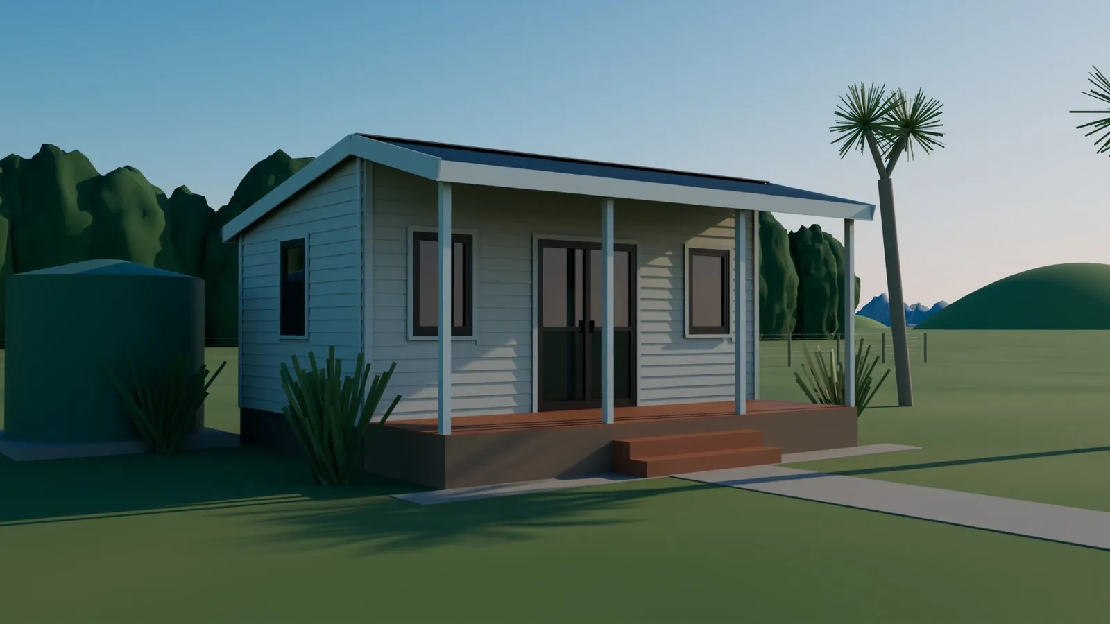 3.8m x 6.3m cottage steel frame kit - exterior corner view