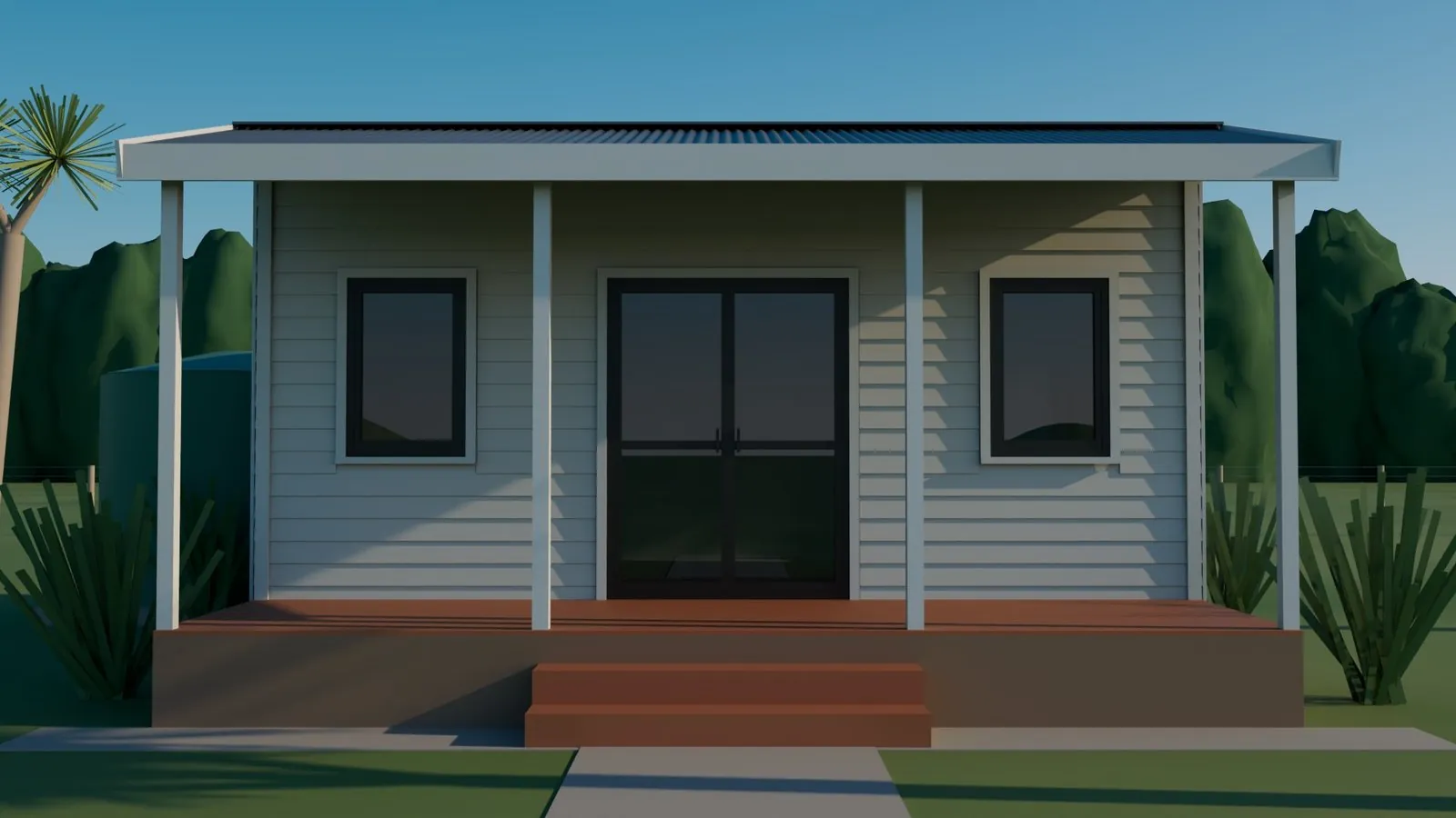 3.8m x 6.3m cottage steel frame kit - front exterior view