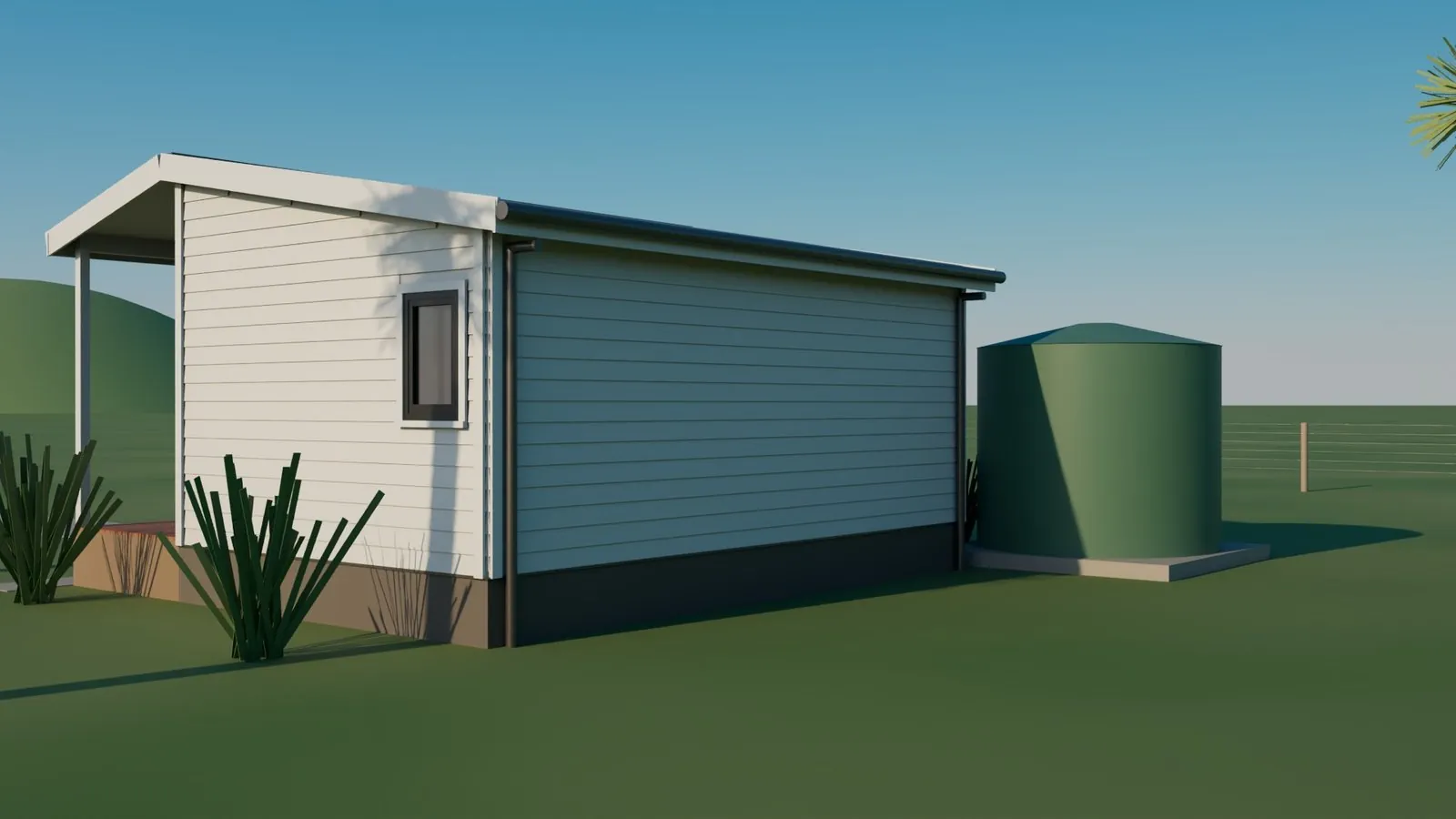 3.8m x 6.3m cottage steel frame kit - rear exterior view