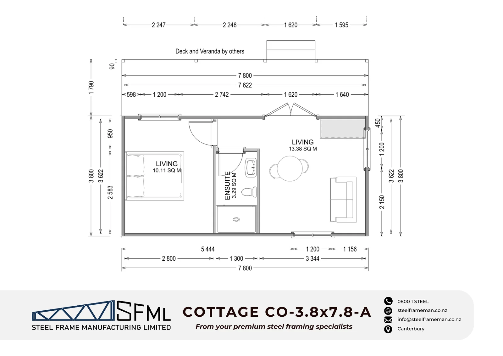 Cottage Steel Frame Kitset 3.8m x 7.8m A - floor plan