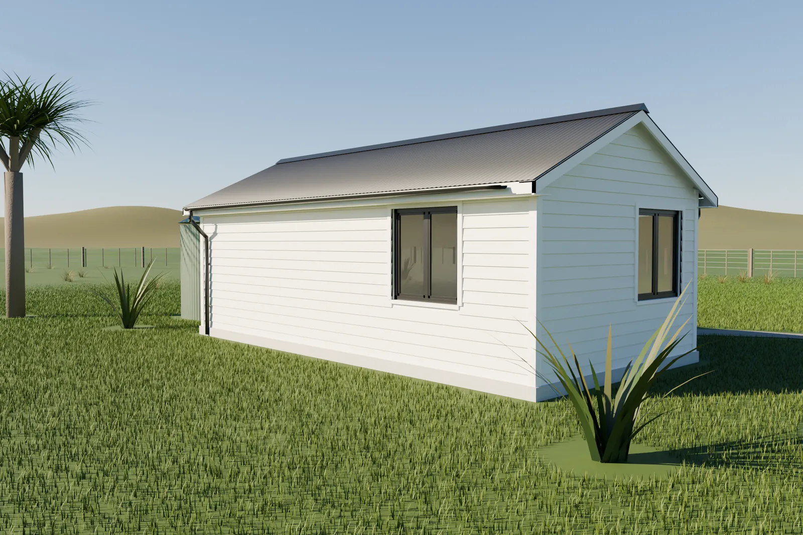 3.8m x 7.8m cottage steel frame kit - side exterior view