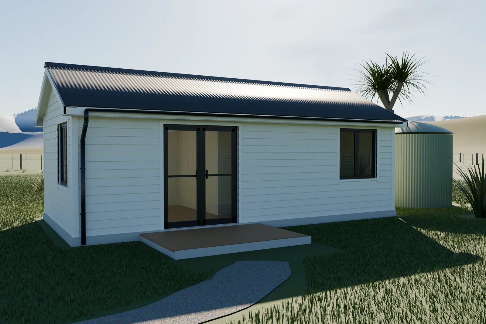 3.8m x 7.8m cottage steel frame kit - angled exterior view