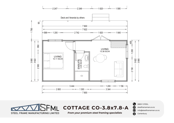 Steel Frame Manufacturing Ltd 3.8m x 7.8m (29.64m2) Cottage steel framing kit includes roof rafters, wall frames and ancillaries (brackets, screws, driver bits etc).