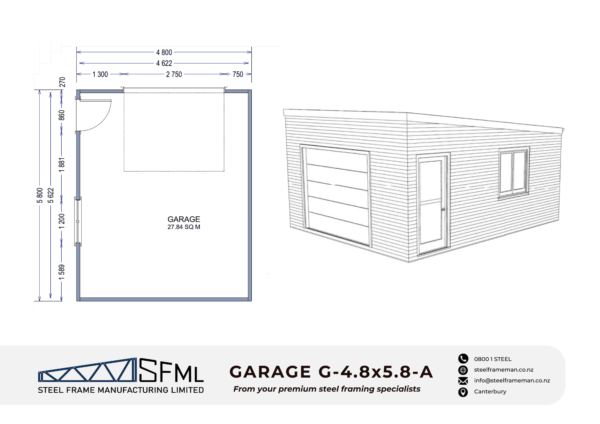 Garage Steel Frame Kitset - 4.8m x 5.8m