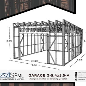 Garage Steel Frame Kitset 5.4m x 5.5m A - isometric steel frame diagram