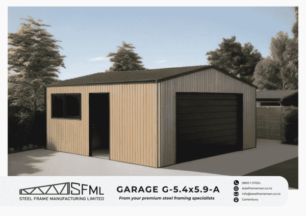 Garage Steel Frame Kitset - 5.4m x 5.9m (30m2 inside frame)