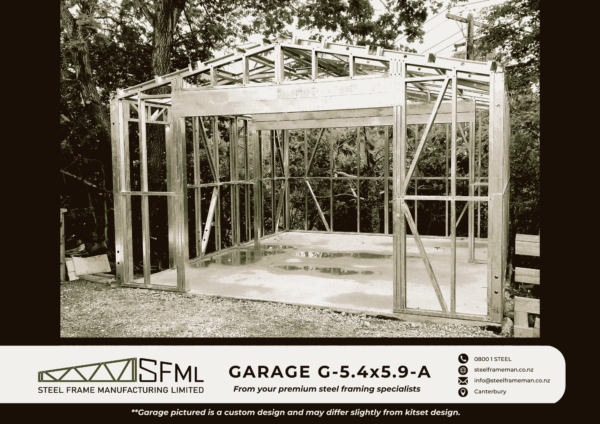 Garage Steel Frame Kitset - 5.4m x 5.9m (30m2 inside frame)