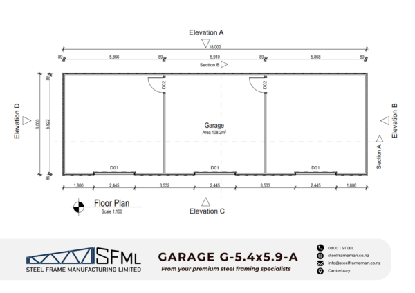 Garage Steel Frame Kitset - 6.0m x 18.0m