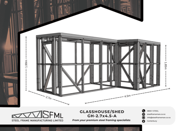 Glass House Steel Frame Kitset - 2.7m x 4.5m - newZealand best steel frames