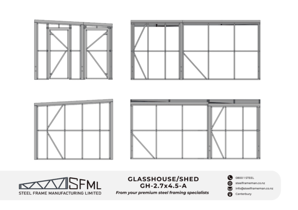 Glass House Steel Frame Kitset - 2.7m x 4.5m - newZealand best steel frames dimensions