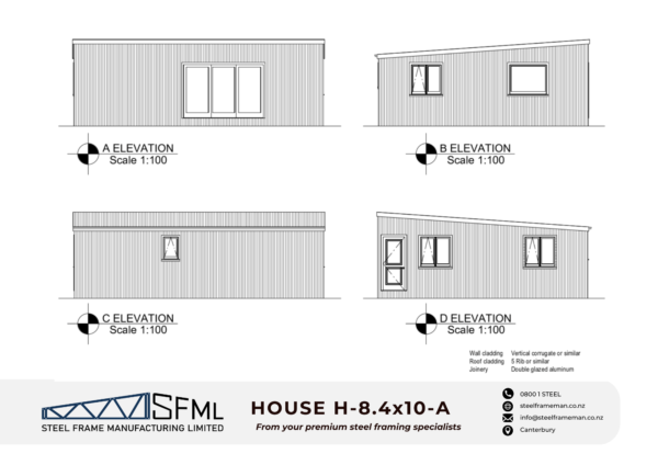 Steel Frame Manufacturing Ltd 8.4m x 10m (84m2) 2-Bedroom House steel framing kit includes roof rafters, wall frames and ancillaries (brackets, screws, driver bits etc).