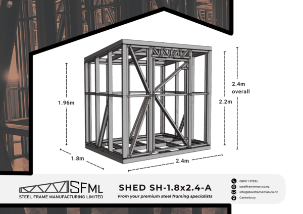 Shed Steel Frame Kitset - 1.8m x 2.4m - A