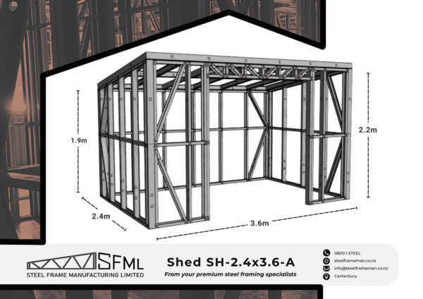 Shed Steel Frame Kitset - 2.4m x 3.6m