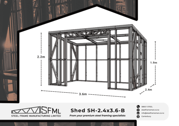 Shed Steel Frame Kitset - 2.4m x 3.6m - B