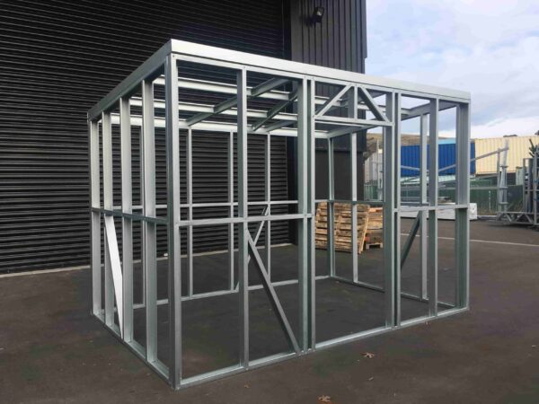 Steel Frame Manufacturing Ltd 3x4m garden shed framing kit includes roof panels, wall frames and ancillaries (screws, driver bits etc).