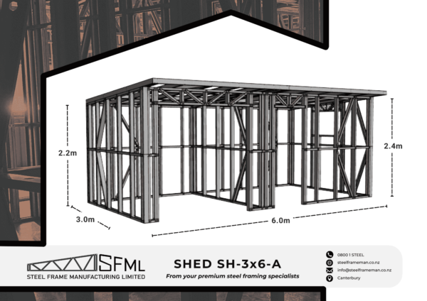 Shed / Workshop Combo Steel Frame Kitset - 3.0m x 6.0m