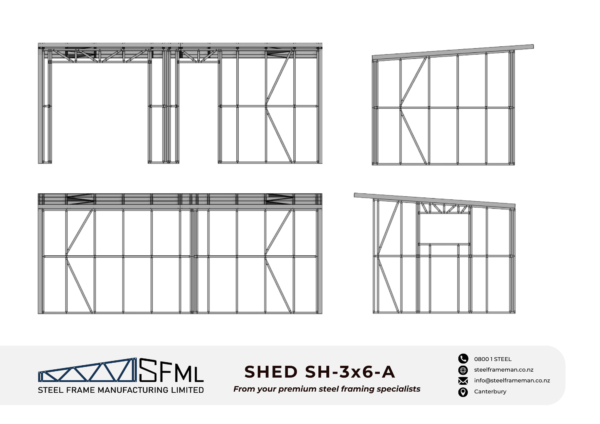 Steel Frame Manufacturing Ltd 3.0m x 6.0m shed/workshop combo steel framing kit includes roof frame panels, wall frames and ancillaries (screws, driver bits etc).