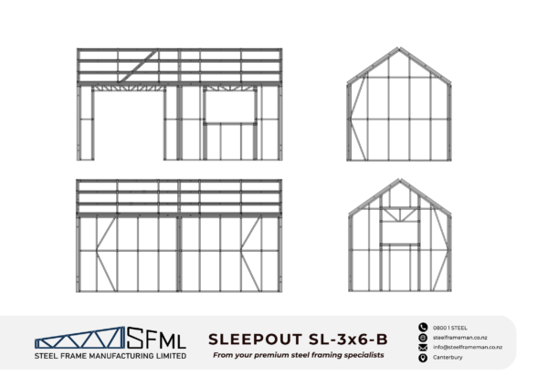 Steel Frame Manufacturing Ltd 3.0m x 6.0m Gable Sleep Out steel framing kit steel frame kitset