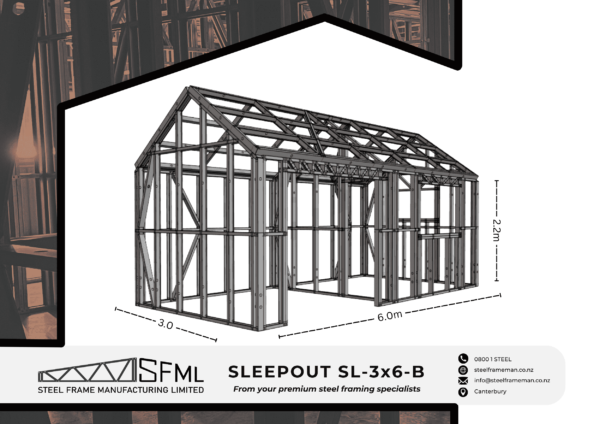 Steel Frame Manufacturing Ltd 3.0m x 6.0m Gable Sleep Out steel framing kit