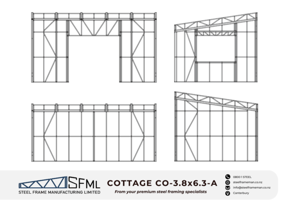 Steel Frame Manufacturing Ltd 4.0m x 6.0m (24m2) Sleep Out steel framing kit includes roof rafters, wall frames and ancillaries (brackets, screws, driver bits etc).