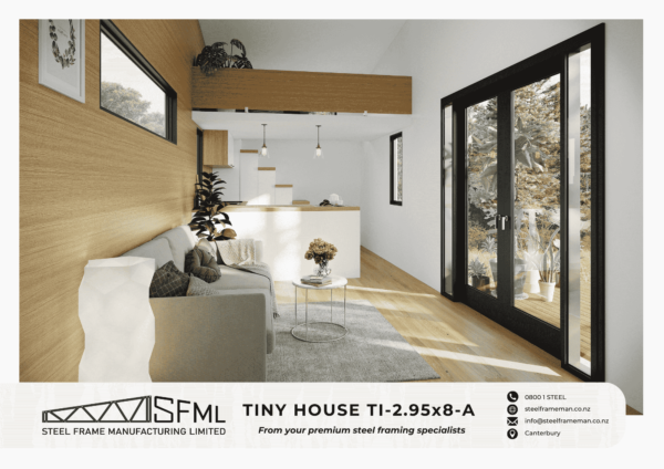 Steel Frame Manufacturing Ltd 2.95m x 8.0m tiny house steel framing kit interior New Zealand