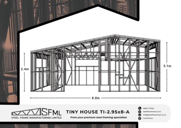 Steel Frame Manufacturing Ltd 2.95m x 8.0m tiny house steel framing kit details steel frame New Zealand