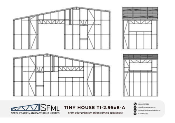 Steel Frame Manufacturing Ltd 2.95m x 8.0m tiny house steel framing kit details New Zealand