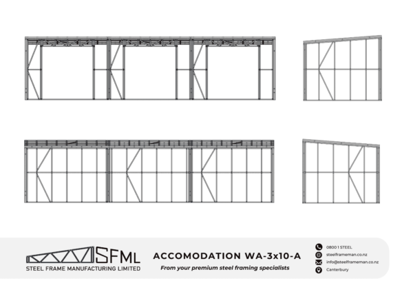 Steel Frame Manufacturing Ltd 3m x 10m (30m2) Worker Accommodation steel framing kit includes roof rafters, wall frames and ancillaries (brackets, screws, driver bits etc). newzealand house unit designs