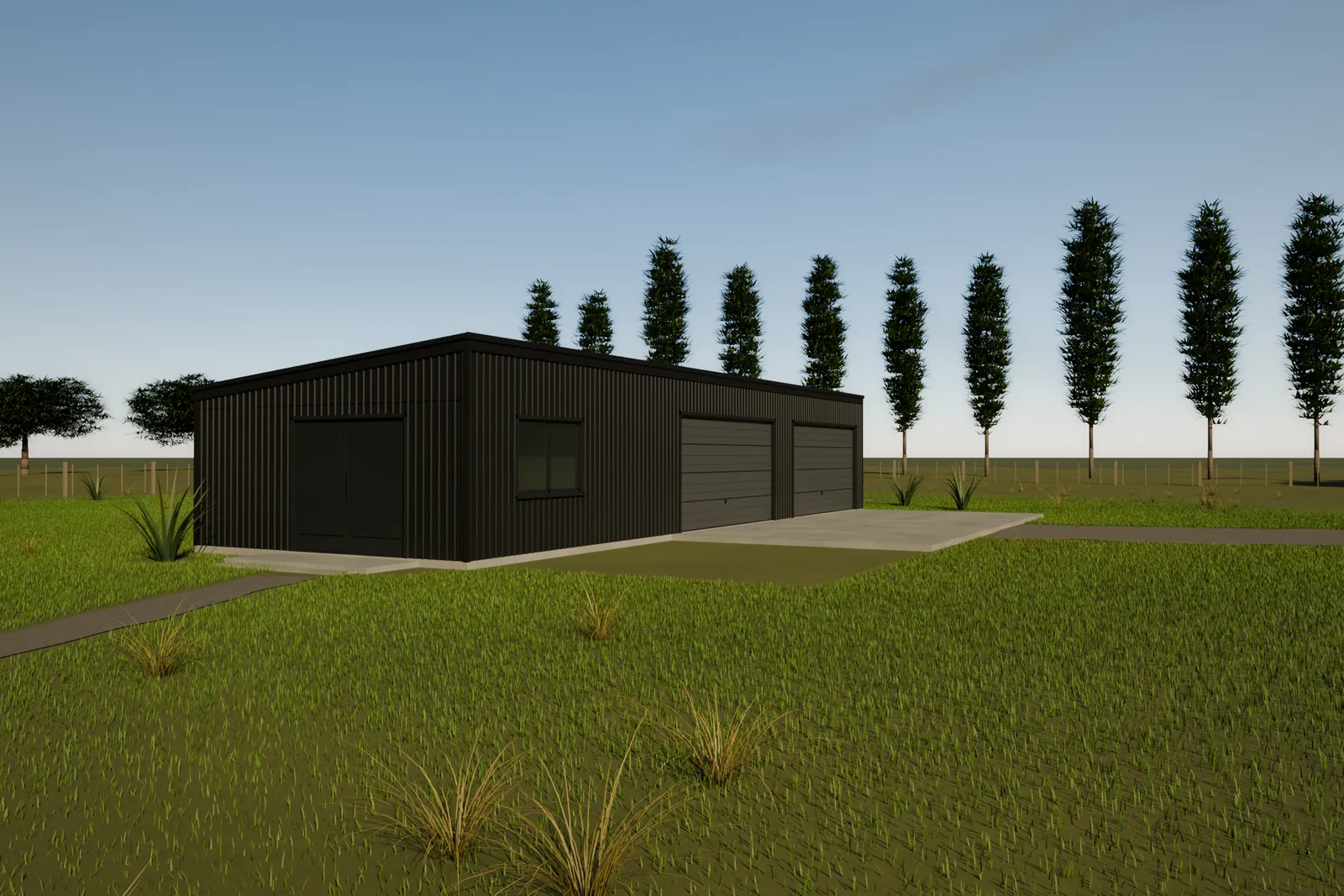 Garage and sleepout combo steel frame kitset 6m x 18m B - angled front exterior view