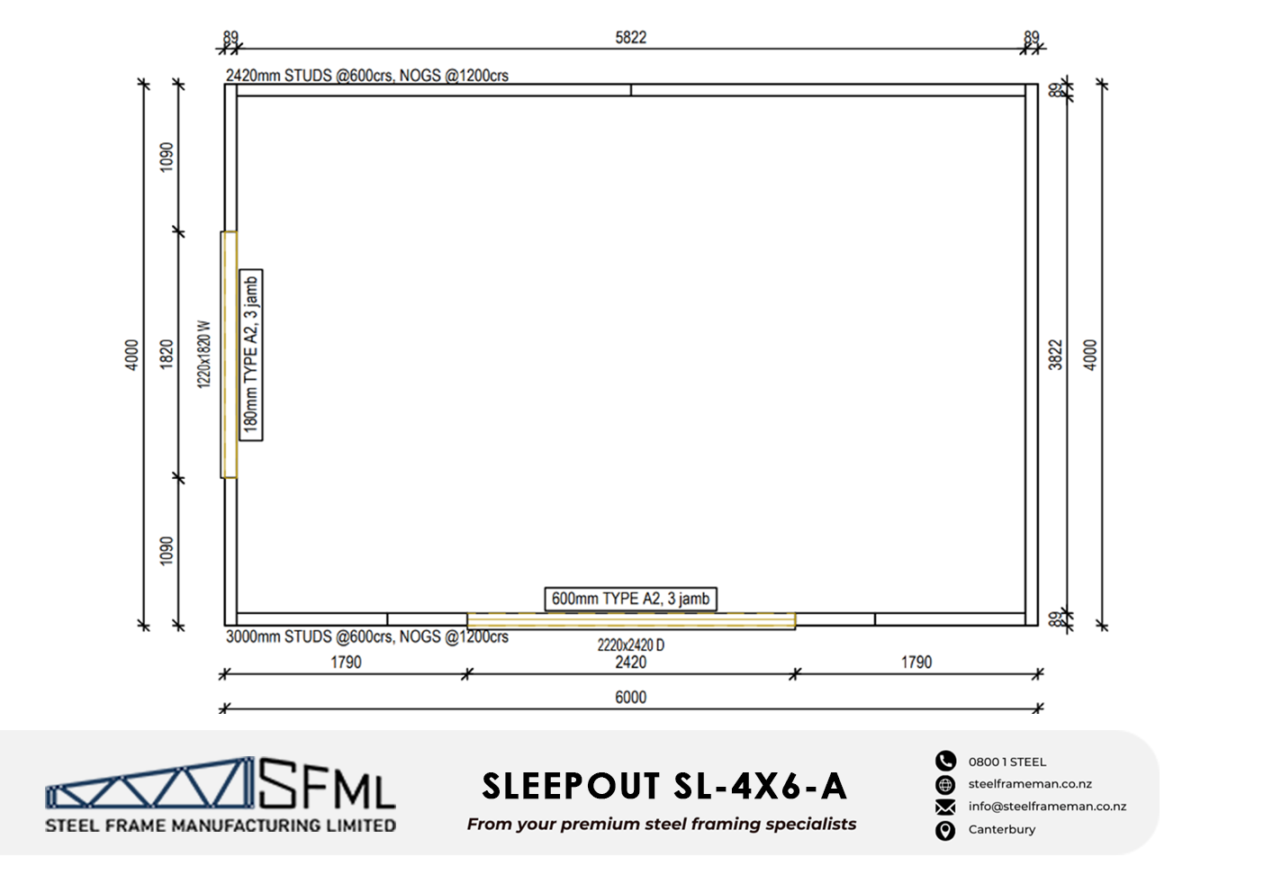 Sleepout Steel Frame Kitset - 4m x 6m - A (24sqm) - Image 5