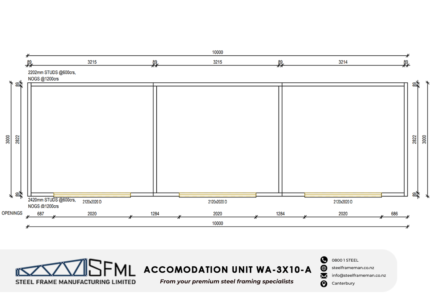 Accomodation Unit Steel Frame Kitset - 3m x 10m - A - Image 3
