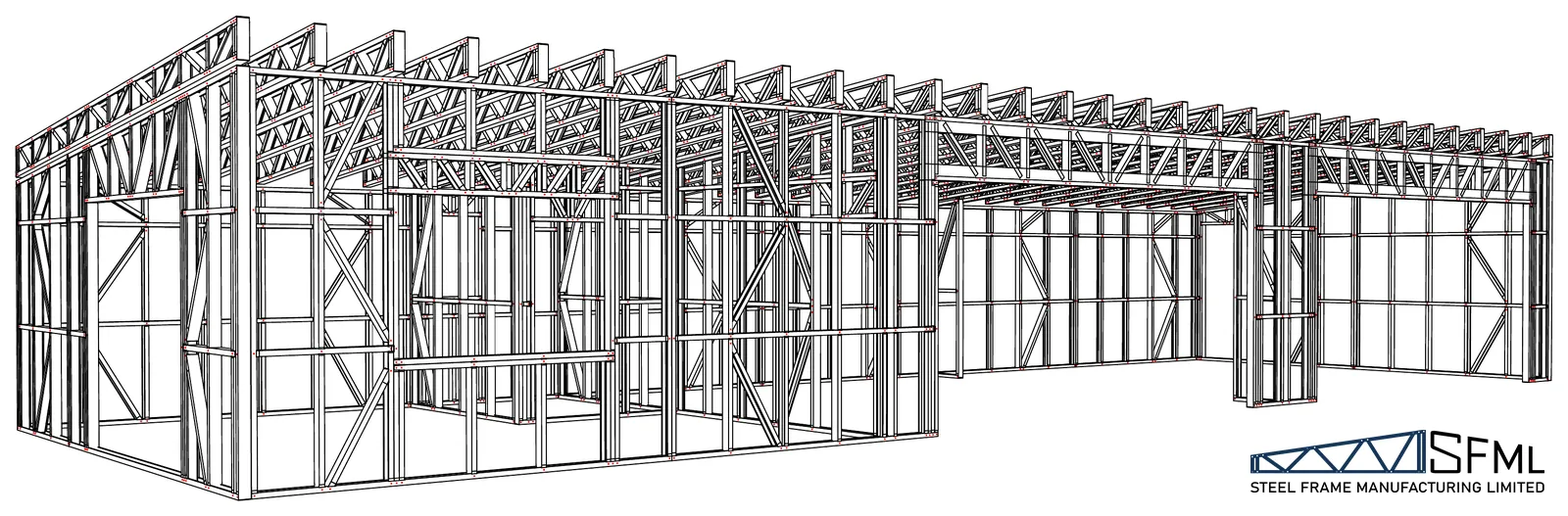 garage and sleepout combo steel frame kitset 6m x 18m B GS-6x18-B - unclad steel frame structure