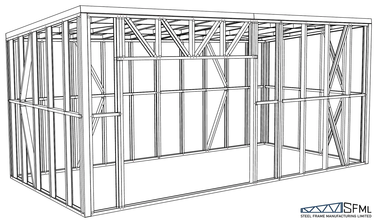 Sleepout steel frame kitset 3.0m x 6.0m A unclad steel frame structure