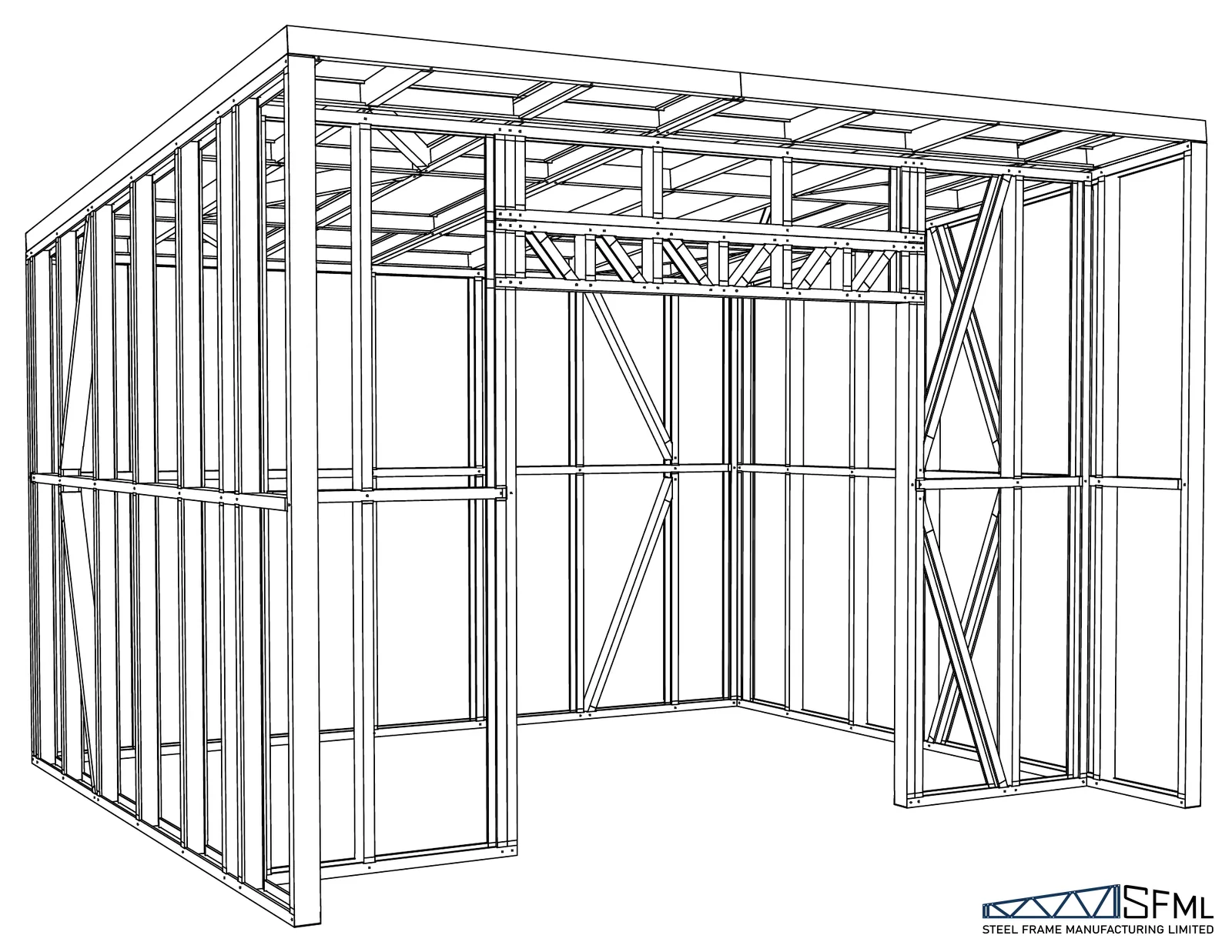 Sleepout steel frame kitset 3m x 4m B unclad steel frame structure