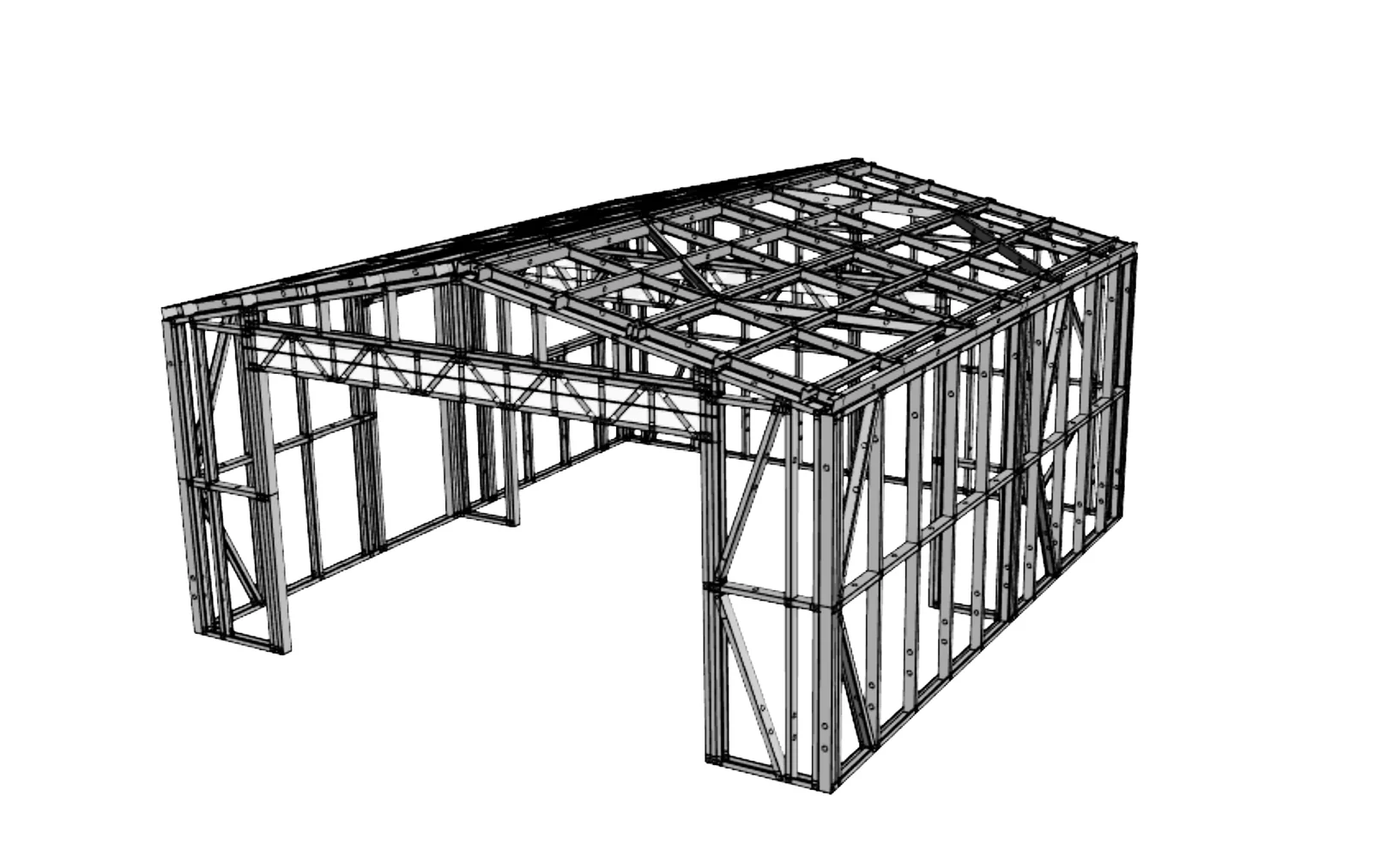 Garage steel frame kitset 5.4m x 5.9m A steel frame side view