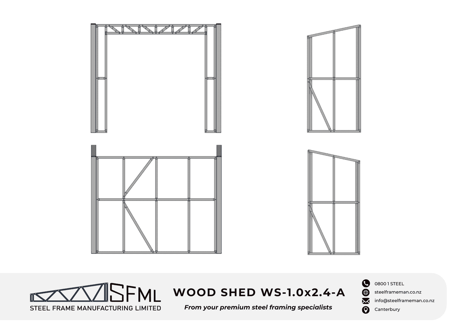 Steel Frame Manufacturing Ltd 1.0m x 2.4m Wood Shed framing kit steel frames