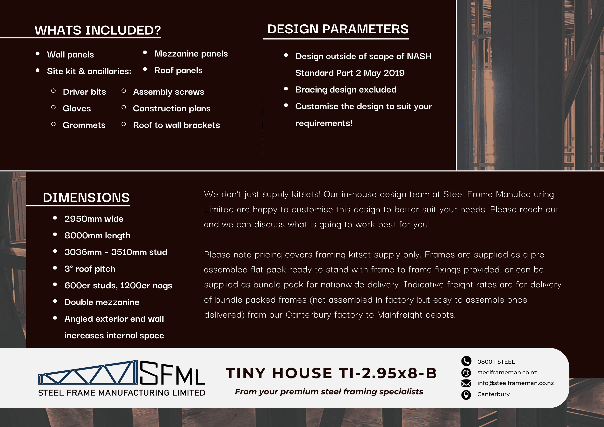 Tiny House Steel Frame Kitset - 2.95m x 8.0m - B (23.6sqm) - Image 3