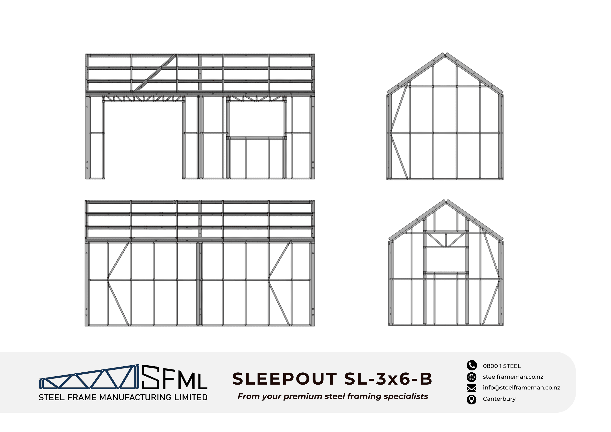 Steel Frame Manufacturing Ltd 3.0m x 6.0m Gable Sleep Out steel framing kit steel frame kitset