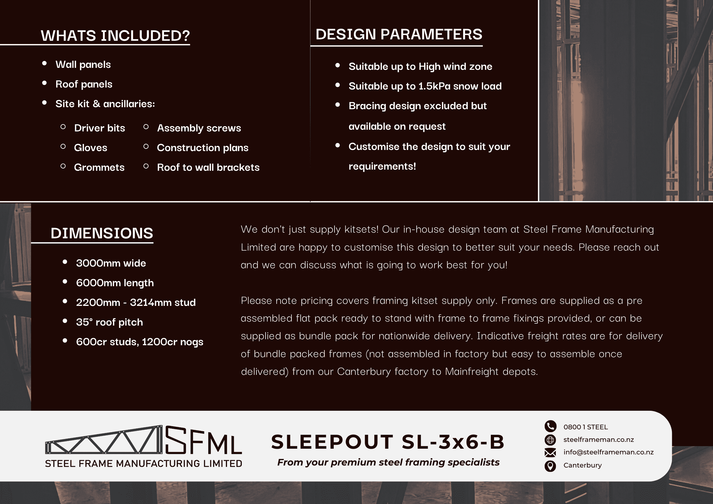 Steel Frame Manufacturing Ltd 3.0m x 6.0m Gable Sleep Out steel framing kit more details
