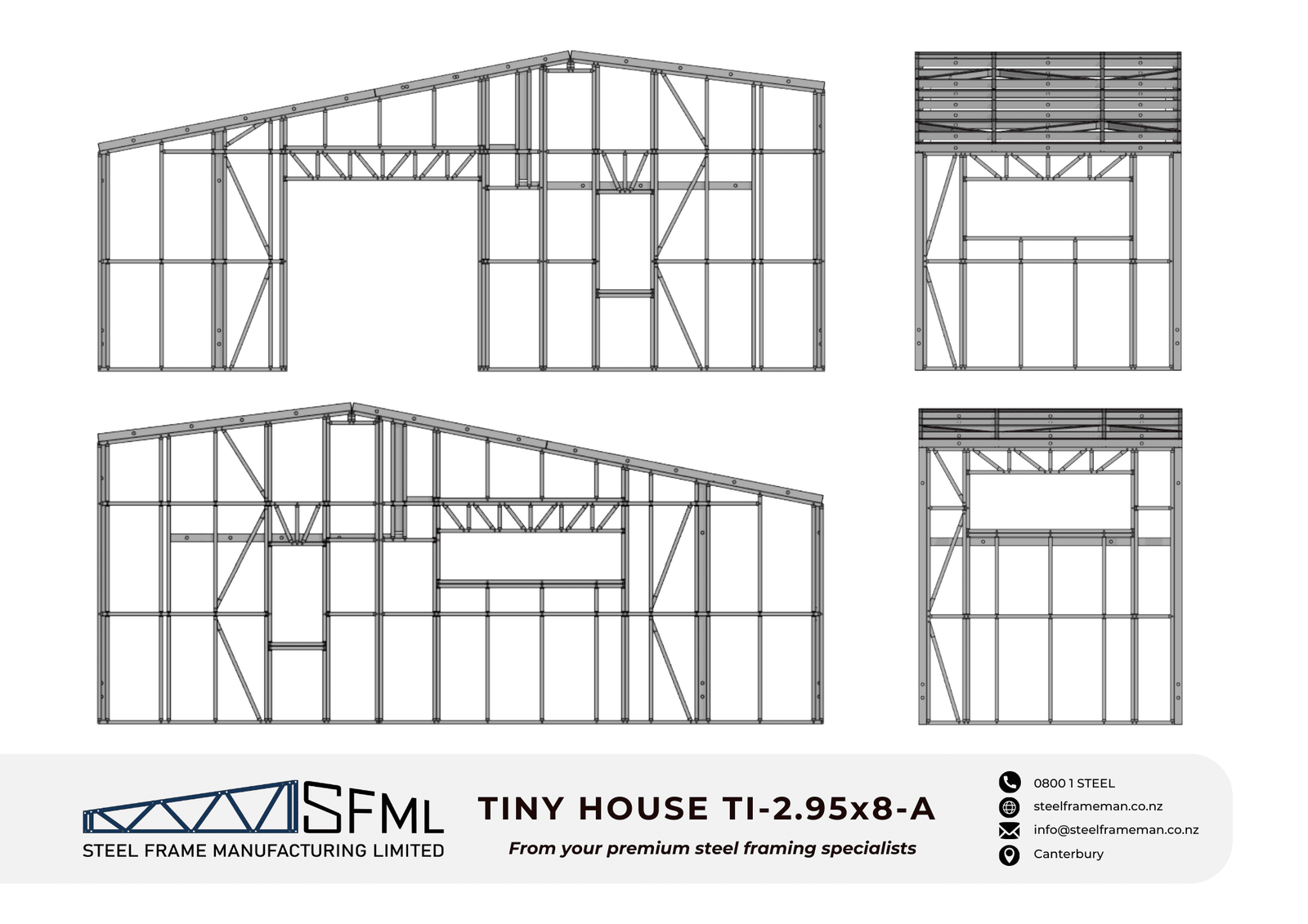 Steel Frame Manufacturing Ltd 2.95m x 8.0m tiny house steel framing kit details New Zealand