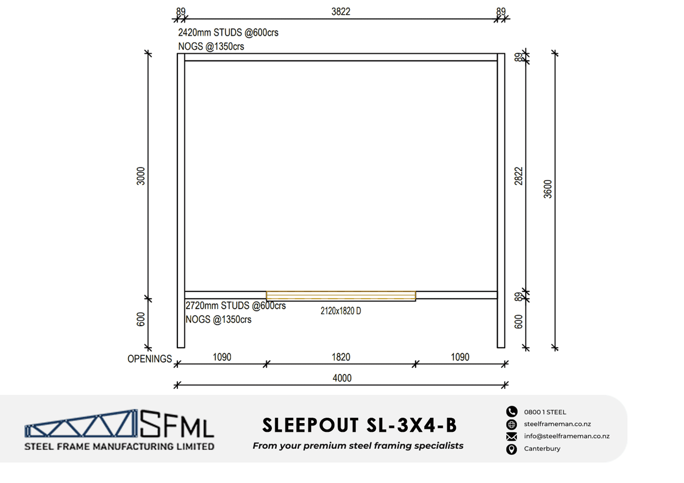 Sleepout Steel Frame Kitset - 3m x 4m - B (12sqm) - Image 3