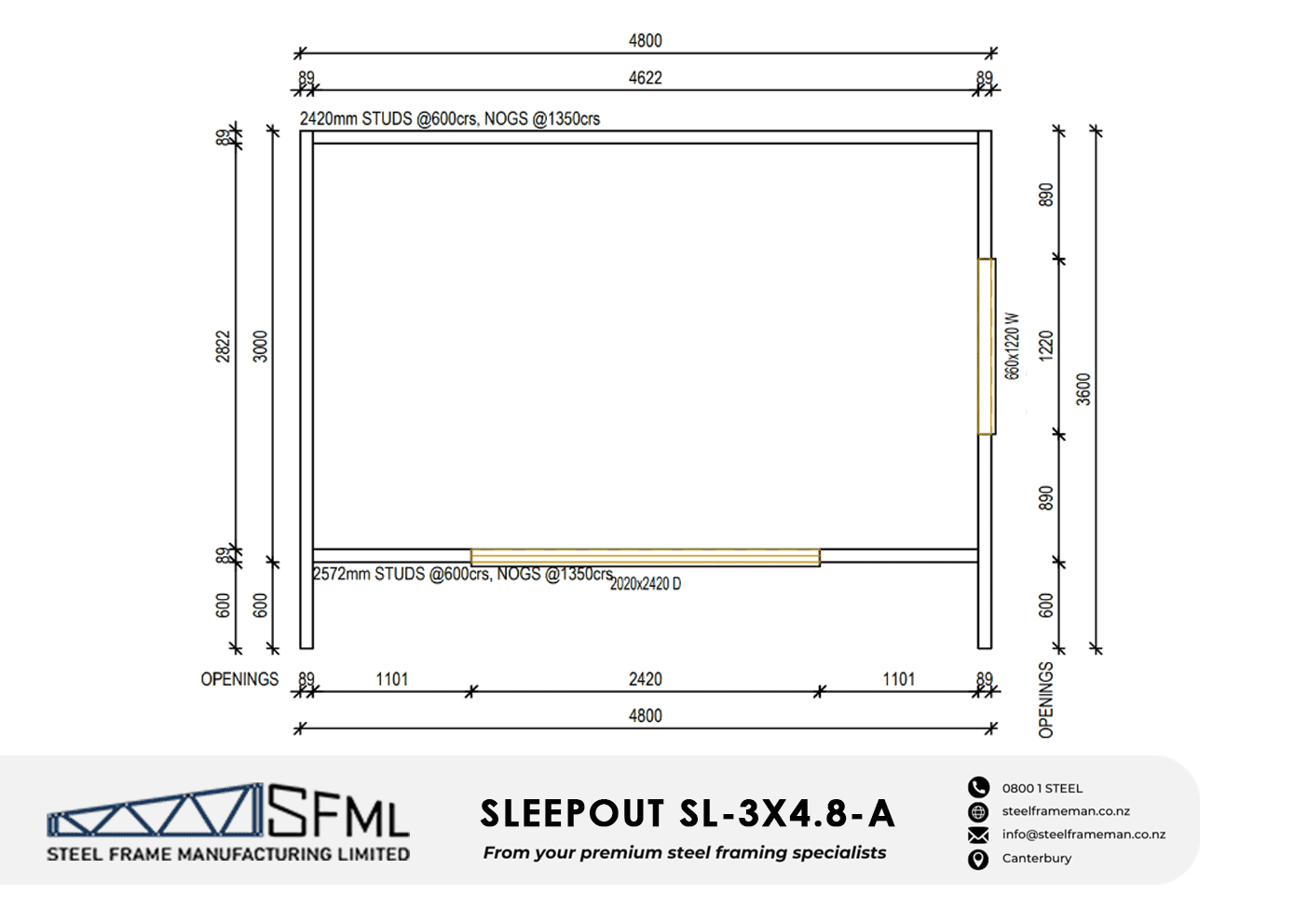 Sleepout Steel Frame Kitset - 3.0m x 4.8m - A (14.4sqm) - Image 3
