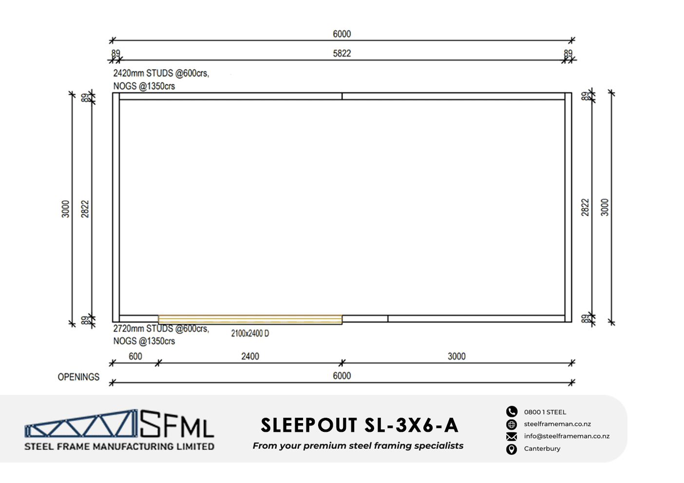 Sleepout Steel Frame Kitset - 3.0m x 6.0m - A (18sqm) - Image 3