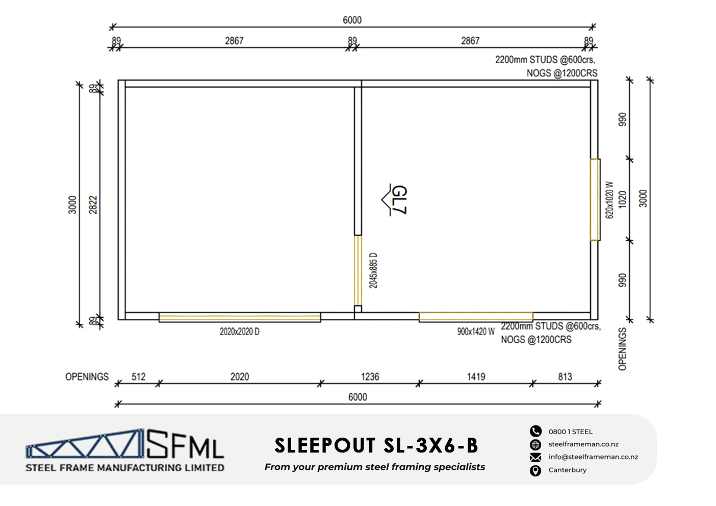 Sleepout Steel Frame Kitset - 3.0m x 6.0m - B (18sqm) - Image 3